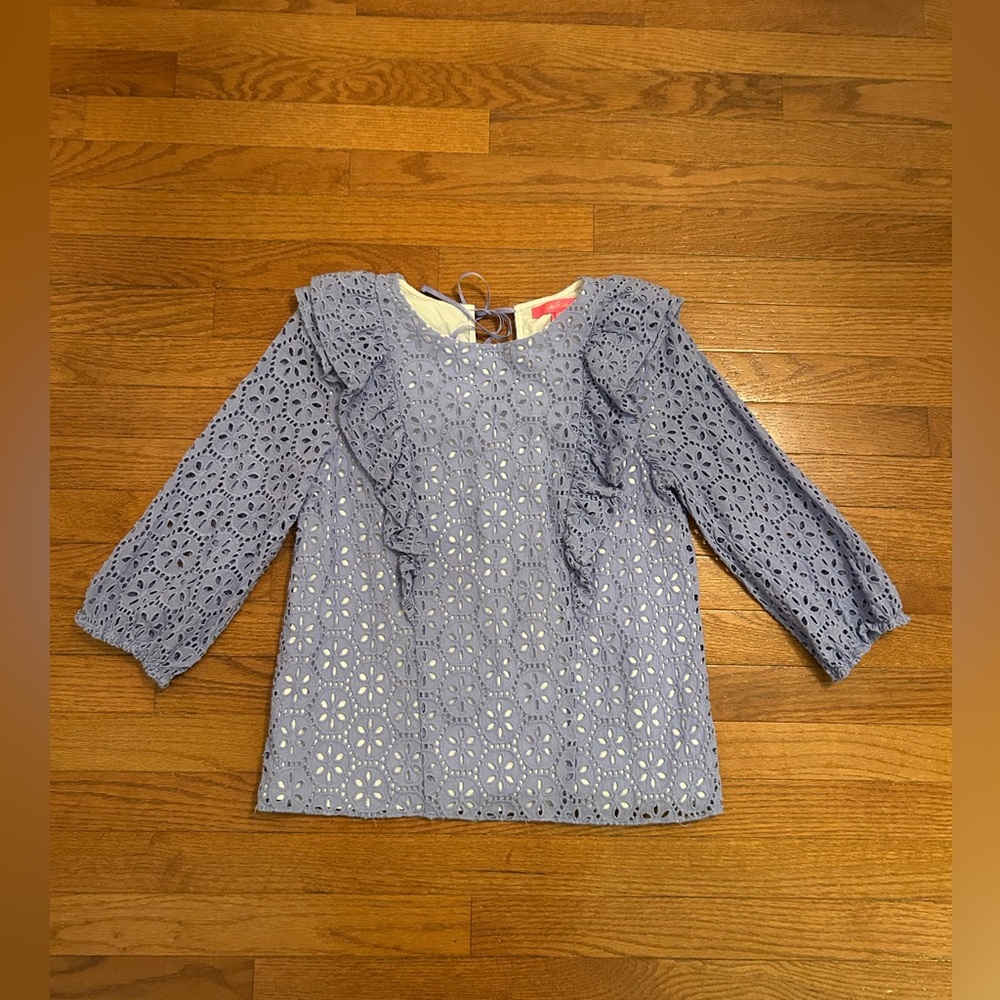 Lilly Pulitzer Primm Top Periwinkle Purple Petite Sand Dollar Eyelet Blouse